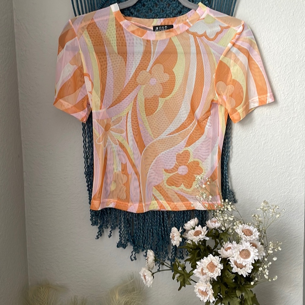 Bright 70s vibe inspired mesh top